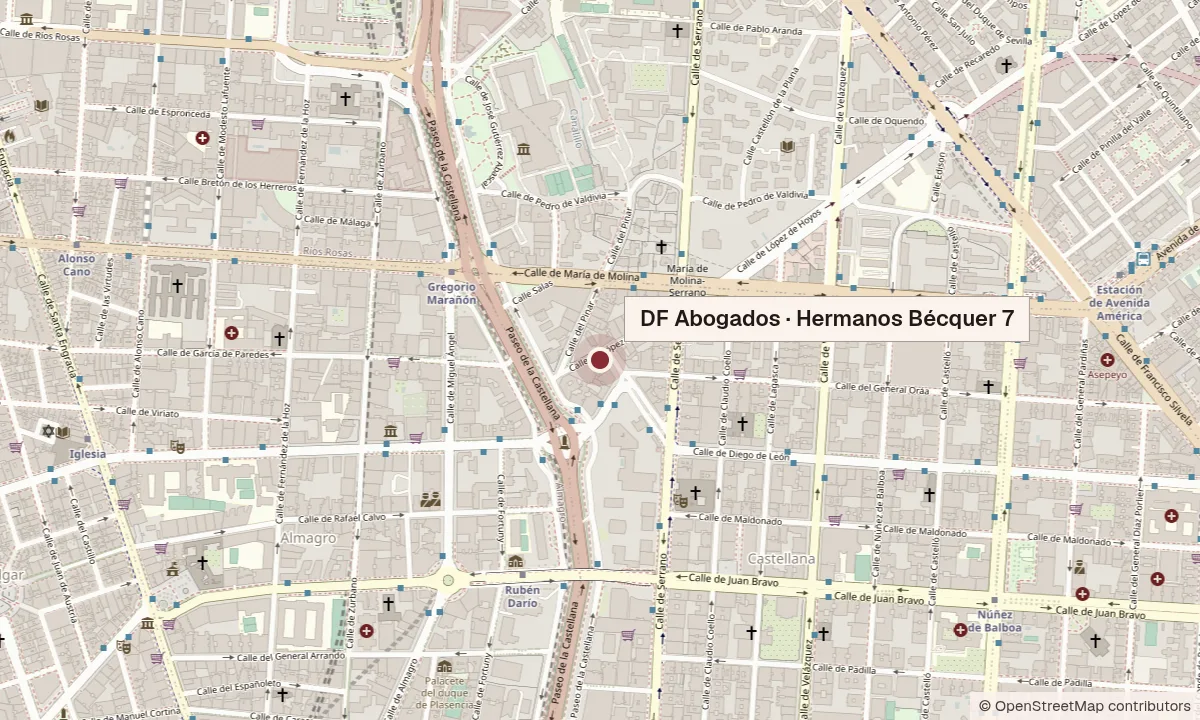 Mapa: DF Abogados, calle de los Hermanos Bécquer 7, 28006 Madrid, junto a Rubén Darío y Gregorio Marañón